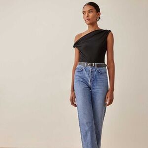 Reformation Black Asymmetrical Cello Knit Top Size XL